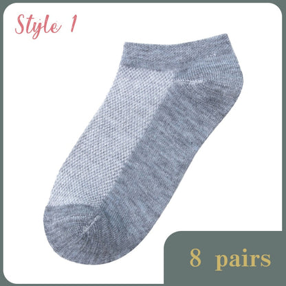 Sale! 8 Pairs Lot Solid Mesh Women&#39;s Short Socks Invisible Ankle Socks Pack Ladies Spring Summer Breathable Thin Boat Socks Set